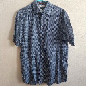 Ted Baker Shirt Mens Extra Large Geometric Print Short Sleeve Button Up Lyocell